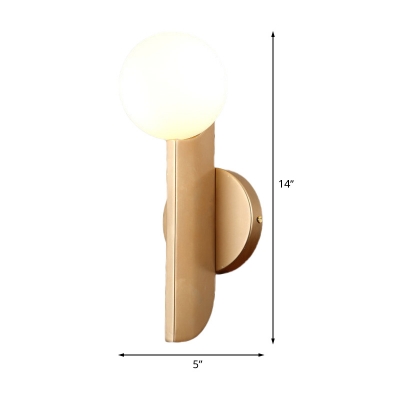 Modernist 1 Bulb Wall Light with White Glass Shade Gold Sphere Wall Lamp Sconce with Arc Panel Arm