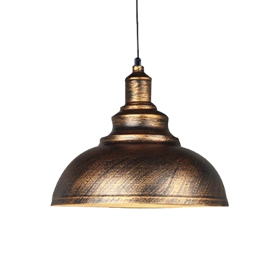 Rustic Bowl Shape Pendant 1-Light Metallic Ceiling Hang Fixture in Silver/Bronze with Pulley