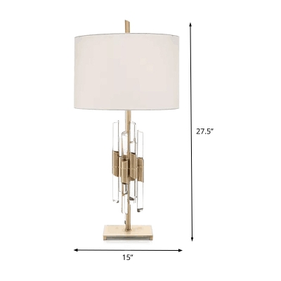 Straight Sided Shade Table Lamp Contemporary Fabric 1 Head Reading Book Light in White