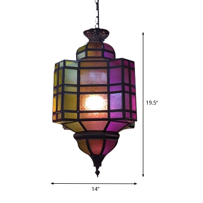Traditional Multifaceted Pendant Lamp 1 Bulb Metal Ceiling Hang Fixture in Purple for Restaurant