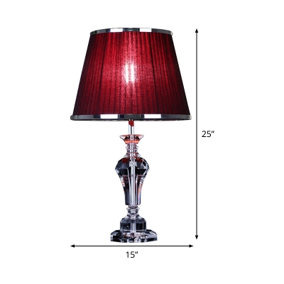 Vase Shape Desk Light Modernist Beveled Crystal 1 Bulb Red Night Table Lamp, 23