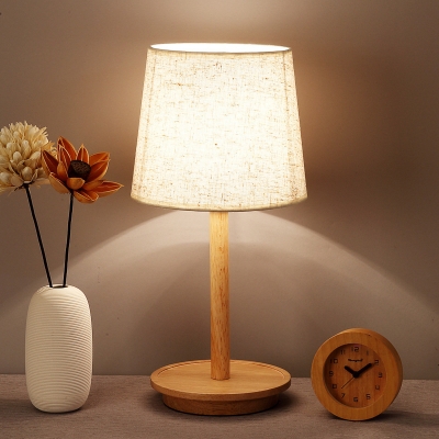 White Barrel Task Lighting Modernism 1 Head Fabric Small Desk Lamp with Wood Base