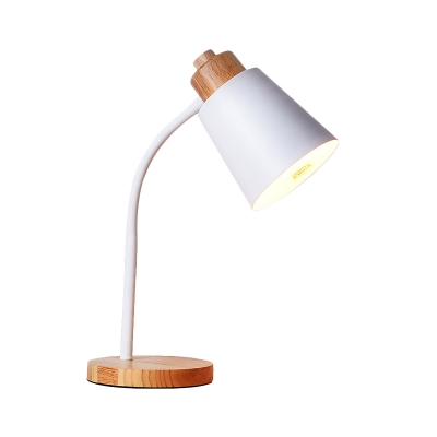 White Bell Task Lighting Modernism 1 Bulb Metal Small Desk Lamp with Wood Canopy