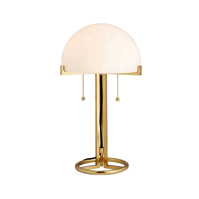 White Glass Domed Desk Light Modern 2 Heads Gold Nightstand Lamp with Pull Chain