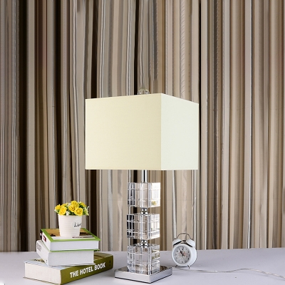 1 Bulb Bedside Table Lamp Modern Beige Desk Light with Rectangular Fabric Shade