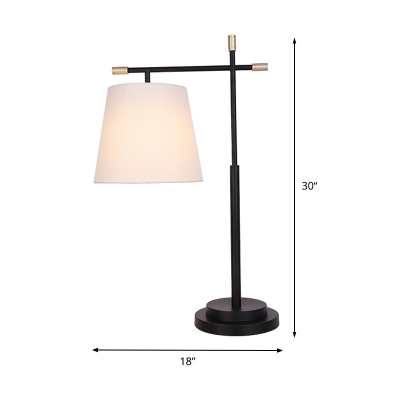 1 Head Bedroom Nightstand Lamp Modern Black Task Lighting with Conical Fabric Shade