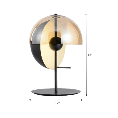 1 Head Bedroom Task Light Modern Black Small Desk Lamp with Hemisphere Cognac Glass Shade