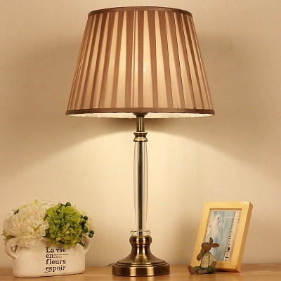 1 Head Flare Table Light Modernism Fabric Small Desk Lamp in Light Brown for Study