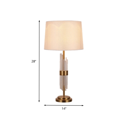 1 Head Living Room Desk Lamp Modernism Gold Table Light with Tapered Fabric Shade