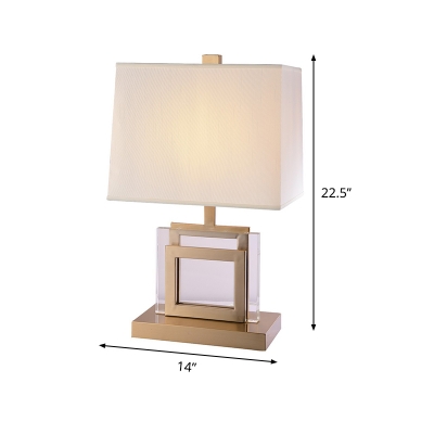 1 Head Living Room Desk Light Modern Gold Night Table Lamp with Trapezoid Fabric Shade