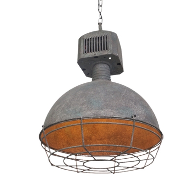 1-Head Pendant Light Fixture Farmhouse Dome Iron Hanging Ceiling Lamp in Grey with Cage
