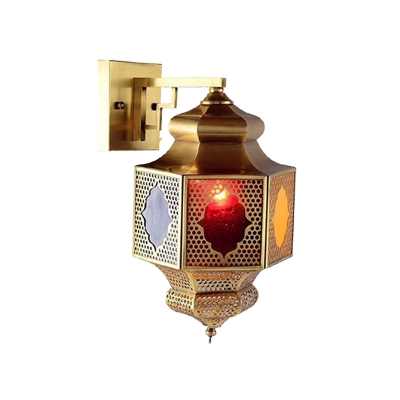 1 Head Rectangular Sconce Lamp Mediterranean Brass Metal Wall Light Fixture for Restaurant