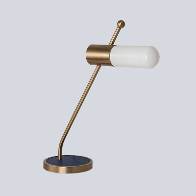 1 Head Study Table Light Modern Gold Small Desk Lamp with Tube Milky Glass Shade
