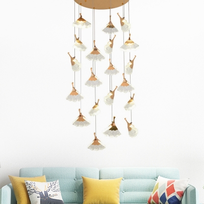 24 Bulbs Stair Cluster Pendant Light Contemporary Gold LED Suspension Lamp with Ginkgo Acrylic Shade