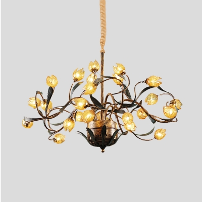 25 Lights Chandelier Pendant Light American Garden Tulip Metal LED Suspension Lamp in Brass