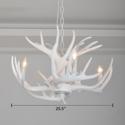 4 Light Antler Hanging Light Lodge Designers Style White Resin Suspension Light for Living Room