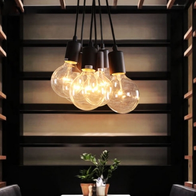 7-Light Edison Bulb LED Multi Light Pendant in Black Finish for Dining Room Kitchen Bar Counter