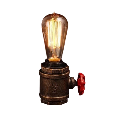 Bare Bulb Iron Table Light Vintage 1-Light Bedroom Small Desk Lamp in Rust with Valve Deco