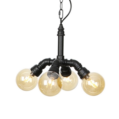 Black Ball LED Ceiling Lighting Industrial Amber Glass 2/3/4 Lights Restaurant Hanging Chandelier