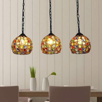 Black Dome Cluster Pendant Art Deco Metal 3 Bulbs Hanging Ceiling Light with Round/Linear Canopy