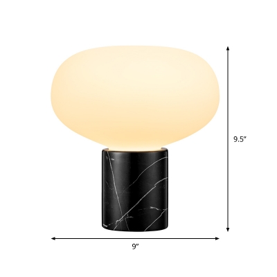 Black Oval Task Light Modern 1 Bulb Opal Glass Desk Lamp with Cylinder Marble Base