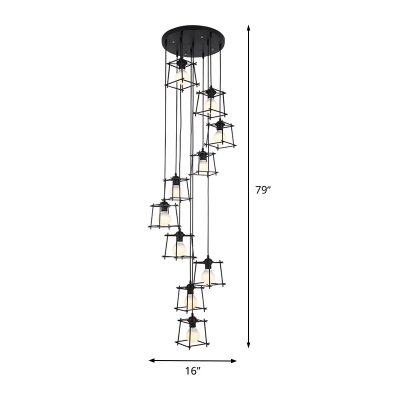 Black Trapezoid Cluster Pendant Light Minimalist 10 Heads Metal Ceiling Suspension Lamp