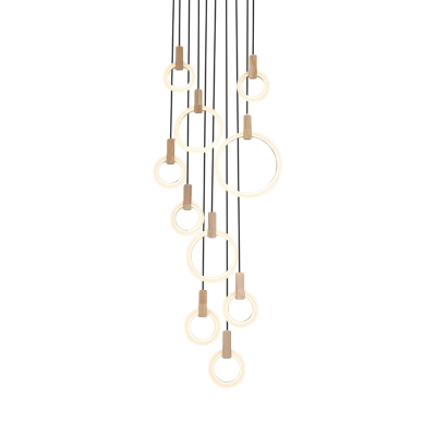 Circle Acrylic Cluster Pendant Modernist 10 Heads White Hanging Ceiling Light with Round/Linear Canopy
