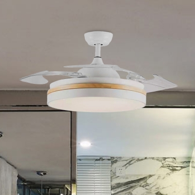 Circle Bedroom Semi Flush Lighting Simple Acrylic LED White Pendant Fan Lamp Fixture with 4 Blades, 42
