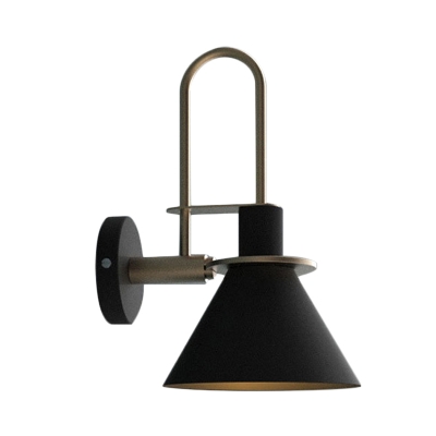 Conical Bathroom Sconce Lighting Industrial Iron 1-Head Black/White/Green Finish Handle Wall Mount Lamp