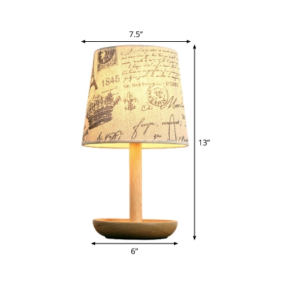Contemporary 1 Head Table Lamp Wood Conical Reading Book Light with Fabric Shade
