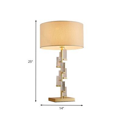 Contemporary Cylindrical Nightstand Lamp Fabric 1 Bulb Reading Book Light in Gold