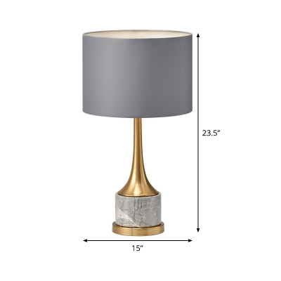 Contemporary Shaded Desk Light Fabric 1 Bulb Night Table Lamp in Grey with Marble Base