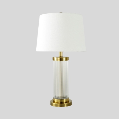 Crystal Column Reading Light Modern 1 Head Nightstand Lamp in Gold with Fabric Shade