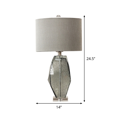Cylinder Fabric Task Light Modern 1 Bulb Grey Reading Lamp with Clear Crystal Base