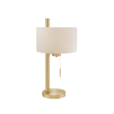 Cylinder Fabric Task Light Modernism 1 Head White Desk Lamp with Gold Round Metal Base