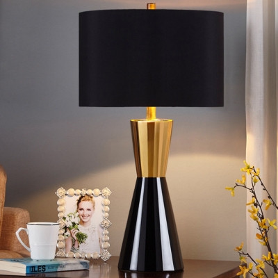 Cylinder Nightstand Lamp Modernism Fabric 1 Bulb Black Reading Book Light, 14
