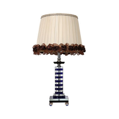 Drum Task Light Contemporary Fabric 1 Head Beige Nightstand Lamp with Braided Trim