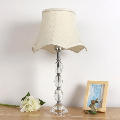 Fabric Bell Desk Light Contemporary 1 Bulb Beige Nightstand Lamp with Braided Trim