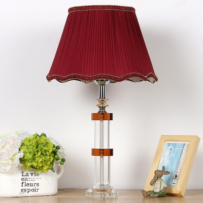 Fabric Flared Task Lighting Modernism 1 Bulb Red Nightstand Lamp with Braided Trim