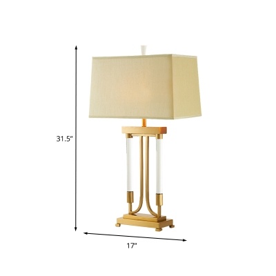 Fabric Trapezoid Desk Light Modernism 1 Head Nightstand Lamp in Gold with Metal Base
