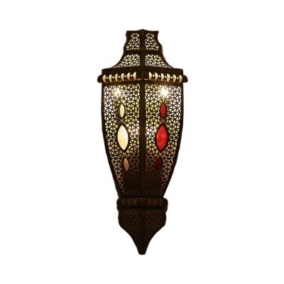 Hollow Restaurant Wall Sconce Lamp Arab Metal 1 Light Black Wall Lighting Fixture