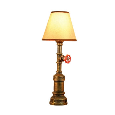 Iron Piping Task Lamp Vintage 1 Light Study Room Night Light in Bronze with Cone Fabric Shade