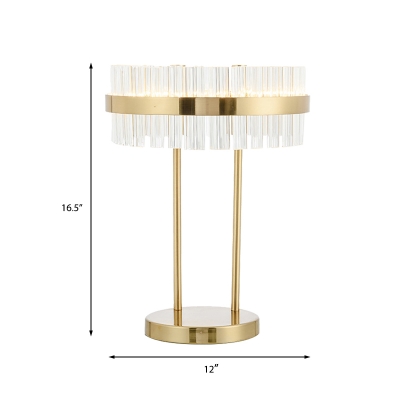LED Cylindrical Task Lighting Modernism Hand-Cut Crystal Small Desk Lamp in Gold