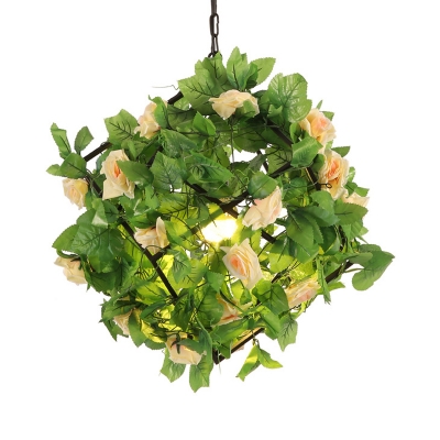 Metal Black Suspension Pendant Flower 1-Bulb Industrial LED Hanging Lamp for Restaurant