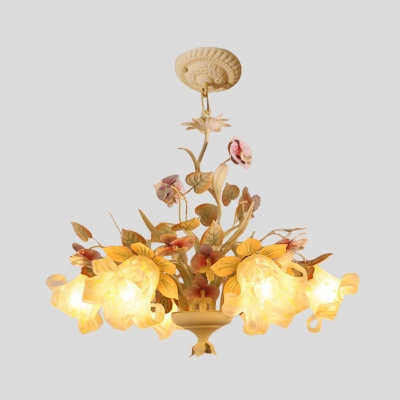Metal Blossom Pendant Chandelier Countryside 3/6 Heads Living Room Ceiling Lamp in White