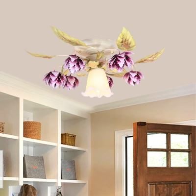 Metal White Ceiling Flush Bloom 1/4 Heads Traditional Semi Mount Lighting for Dining Room
