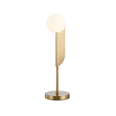 Milky Glass Sphere Task Light Minimalism 1 Head Gold Night Table Lamp with Metal Base