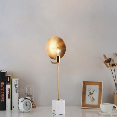 Modern Dome Desk Lamp Metal 1 Head Task Lighting in Gold with Rectangle Marble Shade