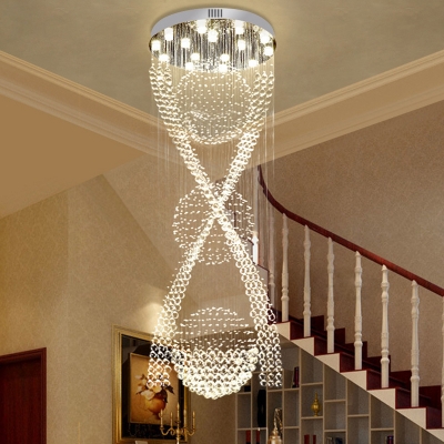 Modern X-Shaped Suspension Lighting Clear K9 Crystal 15 Bulbs Living Room LED Multi Light Pendant in Silver