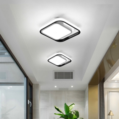 Modernism LED Flush Lighting Black Square Flush Ceiling Lamp with Acrylic Shade in White/Warm/3 Color Light